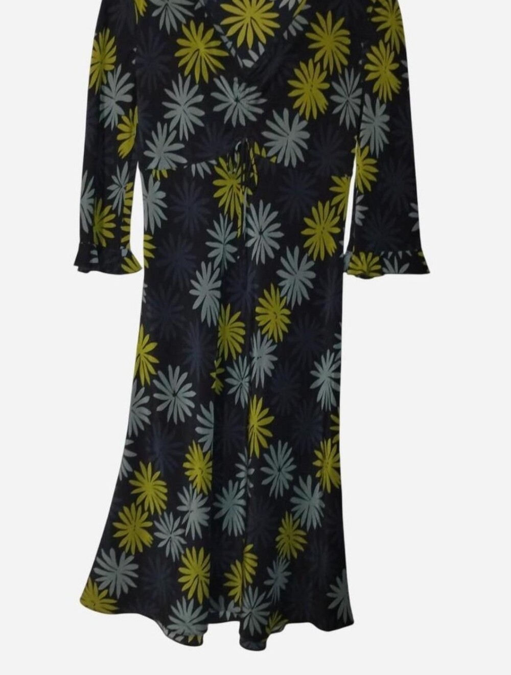 The Limited Silk Women's Size 4 Vintage Y2K Daisy Floral Midi Dress Dark Blue/Gr
